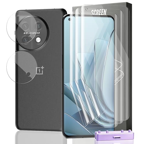 Cmiuubrer 3+2 Pack Screen Protector for OnePlus 11 Flexible TPU Film (NOT Glass) with Tempered Glass Camera Lens Protector. Easy Installation Self-Healing HD Clear Screen Protector
