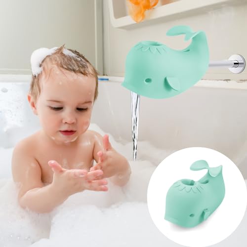 Image of PandaEar Baby Bathtub Faucet Cover for Kids Toddlers - Bath Spout Cover for Baby Bathroom Tub, Whale (Green)