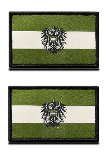 2 Stück Österreich Adler Flagge Patch Kompatibel mit Klett, Fahne B&esheer Adler Wien Flagge Abzeichen für Kleidung Taschen Rucksack Uniform Weste H&egeschirr Militär Taktisch-Olivgrün
