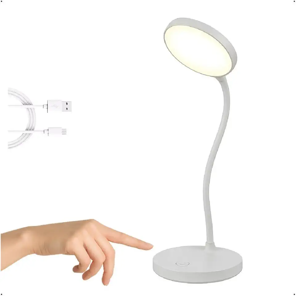 Luminária de Mesa LED, Touch, Recarregavel USB, com Haste Flexível, 3 níveis de Luz, Branca, Quente, Fria - Led Portatil Premium
