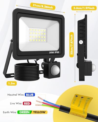 KALAHOL 30W Security Lights Outdoor Motion Sensor 3200LM, PIR Security Light, IP66 Waterproof Motion Sensor Lights, 6500K Motion Sensor Flood Light for Garden,Backyard,Garage,Doorways (Cold White)