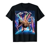 Space Cat Riding Dinosaur T rex Laser Eyes UFO Funny Cat T-Shirt