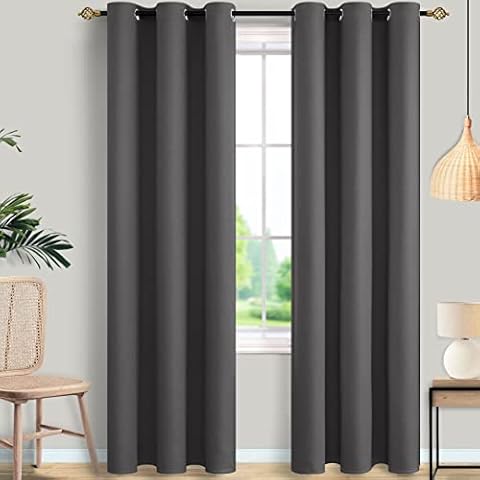 Mrs.Naturall Dunkelgraue Vorhänge 96 Zoll lang für Wohnzimmer 2 Paneele Set Zimmer Verdunkelungsvorhänge Cover