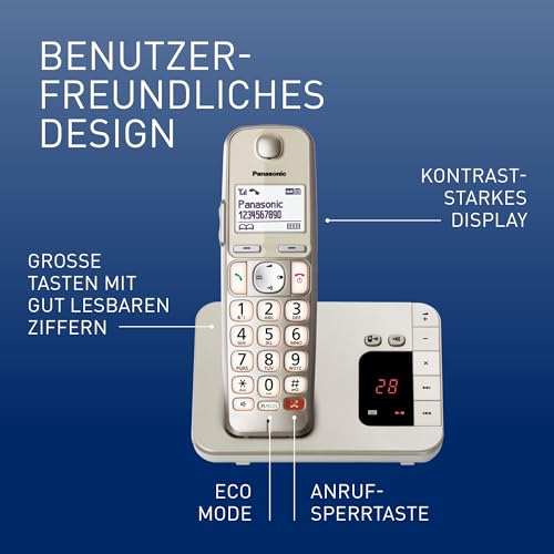 Panasonic KX-TGE260GN Schnurlostelefon mit Anrufbeantworter (Bis zu 1.000 Telefonnummern sperren, übersichtliche Schriftgröße mit starkem Kontrast , extra lauter Hörer, Voll-Duplex Freisprechen)