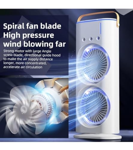 Image of Double Ended Spray Cooler, 2025 New 3 Gears USB Rechargeable Quiet fan with LED Light & Remote Control, 280ml Water Ice Tank, Mini Cooler for Business & Home Use, Energy Saving, Heatstroke Prevention