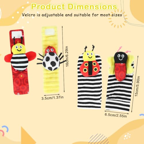 Image of SNOWIE SOFT Rattle Set for Babies 0-6 Months, Baby Socks and Wristband Rattle Toy Set, Cartoon Fun Cotton Socks with Cartoon Plush Rattles Toy for New Born Baby Gifts