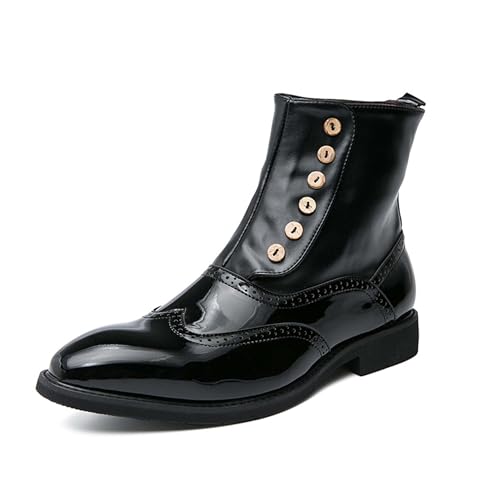 Men's High Top Oxford Boots Black Leather Business Formal Ankle Boots Fashionable Pointed Casual Uniform Work Conference Leather Shoes 12.5