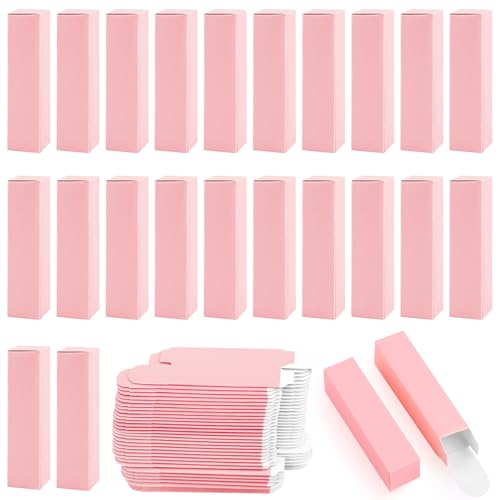 Framendino, 50 Pack Pink Kraft Paper Lipstick Boxes Rectangle Bottle Reusable Lip Balm Packaging Cases Gift Wrapping Box for DIY (3.3x0.79x0.79)
