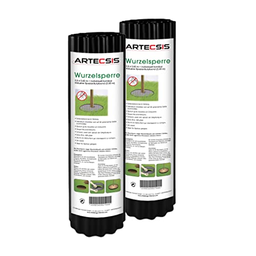 ARTECSIS 2er Set Wurzelsperre 3,5 x 0,6 m, Wurzelbarriere gegen Wurzelwildwuchs, Rhizomsperre, Rasenkante, gewellt, schwarz Cover