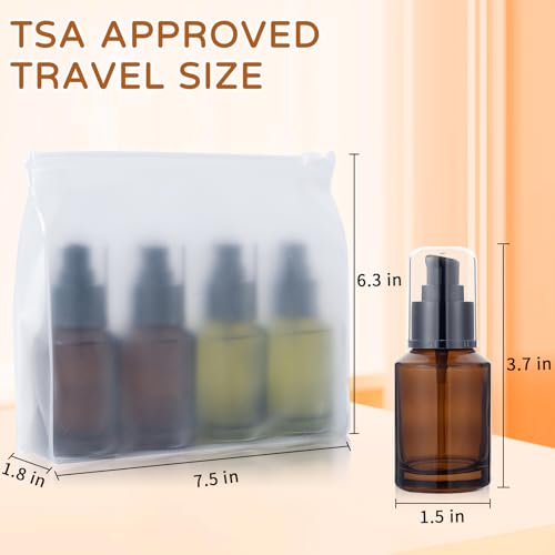 4 Pack 2oz Glass Pump Bottles Set for Toiletries, 2 Amber & 2 Green Pump Bottle Dispenser with Travel Pouch, Leak-Proof Mini Pumps Dispenser for Lotion, Serum, Oil - TSA Approved Travel Size Container3