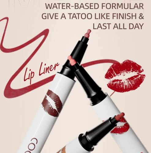 Longwear Liquid Lip Liner, Matte Lip Tint Stain Marker Pen, 2 in1 Liquid Lipstick & Lip Liner Pencil, Long Lasting Waterproof Lip gloss for Women, Fuller Lips Makeup (03(Mocha))