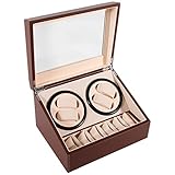⌚【Einzigartiges 4+6-Design: Unsere Uhrenbox verfügt über 6 Stauraum und 4 drehbare Ausstellungsräume, wo Sie durch den Glasdeckel Ihre Sammlungen deutlich sehen können.