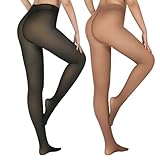 X-CHENG 2 Pairs Fleece Lined Tights Women - Warm Pantyhose Sheer leggings Women,Fake Translucent Thermal Skin Colored Thick Tights for Winter