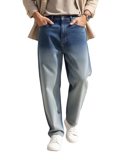 Image of Urbano Fashion Men's Loose Baggy Fit Heavy Washed Faded Denim Jeans Non-Stretchable