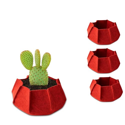Image of Geo Fabric Grow Bags for Plants 10X3 Inch (Pack of 4) | 400 GSM Heavy Duty UV-Protected Round Maroon Colour Plant Bags for Terrace and Vegetable Gardening | Strong & Reusable|