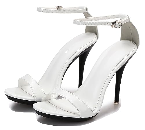 Sandales été talons hauts 10cm blanches pour femme à bride cheville pointure 40