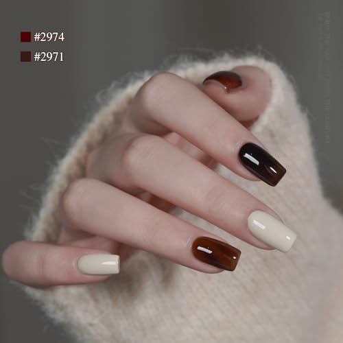 Image of GAOY Jelly Dark Green Brown Gel Nail Polish Set, 6 Transparent Colors Sheer Red Fall Colors Soak Off UV Light Cure Gel Polish Kit for Salon and Nail Art DIY at Home