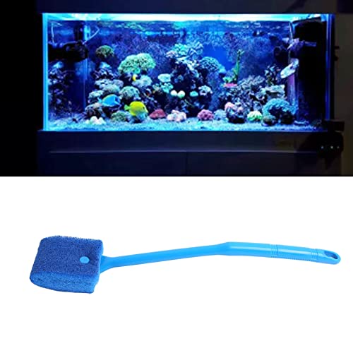 Tnfeeon Raschietto a doppia faccia per acquari, con manico lungo, per acquari di vetro, cucina, 40 cm, colore blu