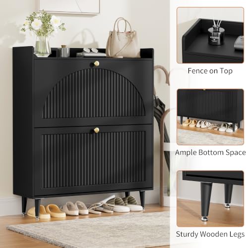 Image of Shoe Storage Cabinet with 2 Flip Drawers, Shoe Organizer Storage