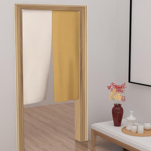 Leowefowa Cortina japonesa Noren para puerta, cortina japonesa para puerta, tratamiento de ventana, color amarillo sólido y blanco, tapiz para puerta de privacidad, panel de partición de privacidad,