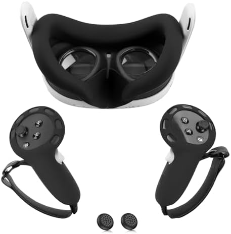 Baomaeyea VR Silicone Case for Meta Quest 3,VR Face silikonowa pokrywa kompatybilna z Meta Quest 3 VR Zestawem słuchawkowym Odporny na pot Lightproof Akcesoria VR Podkładki do twarzy(czarna)