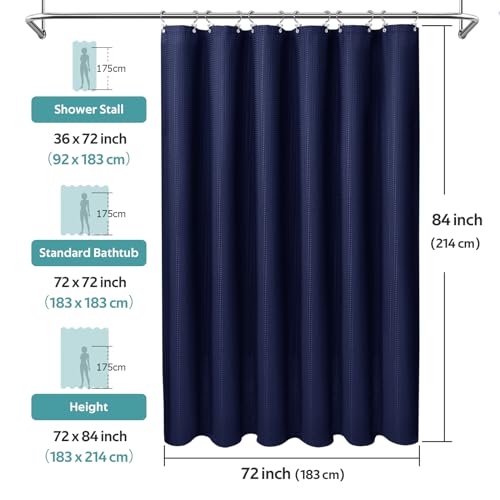 Vipfree 3 in 1 Shower Curtain Set, Waffle Shower Curtain and Liner Set with 12 Double Sided Shower Curtain Hooks, 258GSM Luxury Weighted Cloth Shower Curtains for Bathroom, 72 W x 84 H, Navy Blue by Vipfree - Image 6