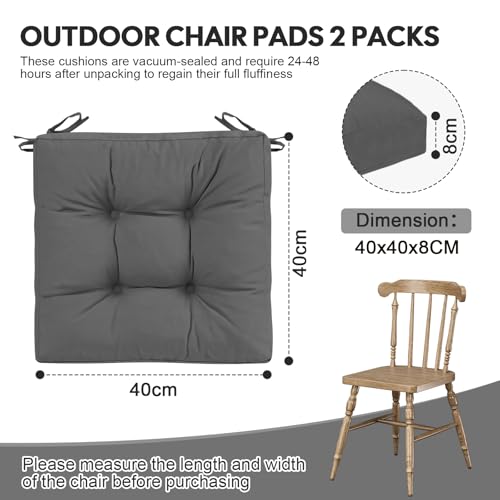 PRIMEPATIO Outdoor Garden Chair Cushions Set of 2, 8cm Thick Waterproof Patio Seat Pads with Ties for Outdoor Furniture, Replacement Dining Chair Cushions, 40 x 40cm, Dark Grey 3 PRIMEPATIO Outdoor Garden Chair Cushions Set of 2, 8cm Thick Waterproof Patio Seat Pads with Ties for Outdoor Furniture, Replacement Dining Chair Cushions, 40 x 40cm, Dark Grey - Image 3