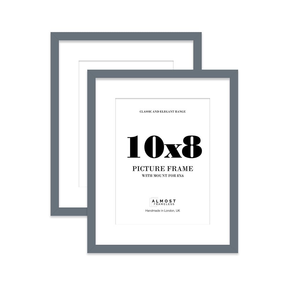 Grey Picture Frame 10x8 With 8x6 Mount for Photos - Wall & Table Display, Landscape or Portrait, 2 Pack