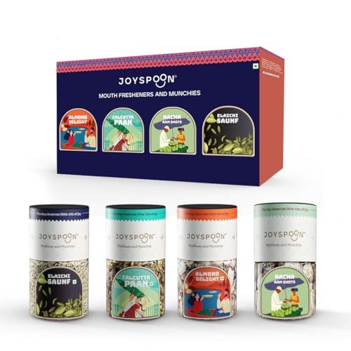 JoySpoon Mukhwas Gift Box Festive Hamper Mouth Freshener & Mukhwas Set for Gifting & Daily Use Pack of 4 (50g Each)