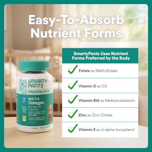 Image of SmartyPants Prenatal Multivitamin Gummies -Omega 3 DHA /EPA,Methylfolate,Biotin,Vitamins D3, C, B12, B6, A, K & Zinc,Gluten Free,Clean Label,Two FruitFlavors Gummies,30 Servings, 90 Count (Pack of 12)