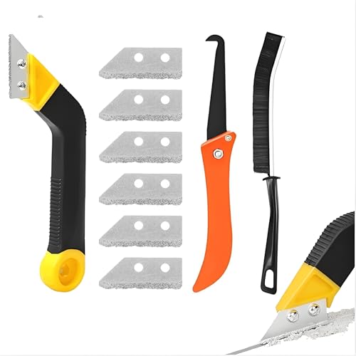 9 Pcs Pro Grout Removal Tool Grout Scraping Rake Tool with 6 Pieces Extra Replacement Accessories Grouting Rake Tile Grout Hand Saw Angled Grouting Clean Remover for Tile Cleaning