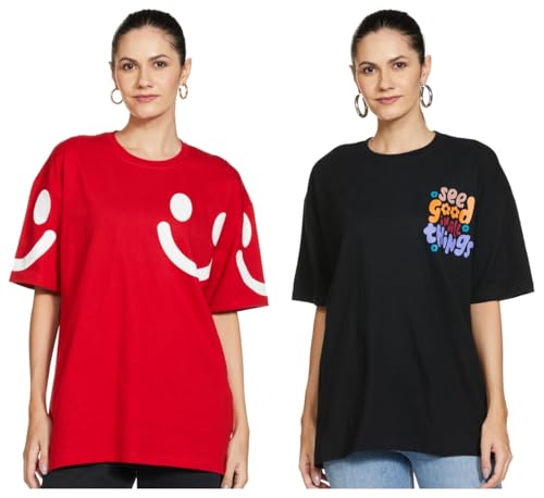 Image of T2F Women's Cotton Regular T-Shirt Pack of 2