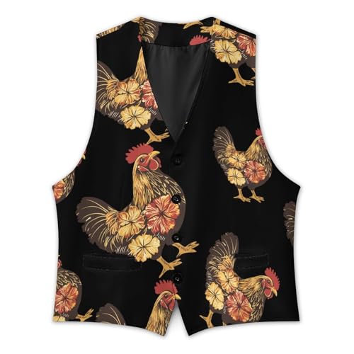 Hawaiian Floral Pattern Rooster Men's Formal Suit Vest for Business Formal Or Casual Dress Waistcoat Wedding3