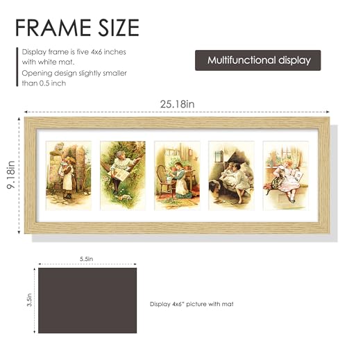Image of DUENPY 8x24 Collage Picture Frame, Made of Natural Solid Wooden Picture Frames, Displays Five 4x6 Picture Collage, or 8x24 (Without Mat) Wall Decor, Wall Hanging, Solid Color.