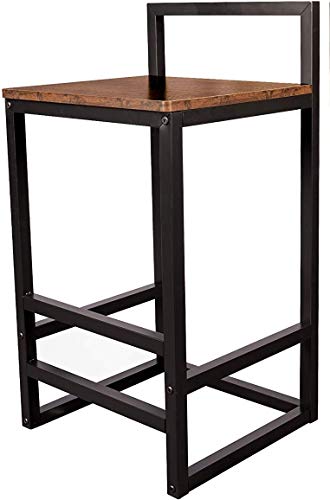 INDIAN DECOR. 45935 Barstool/Breakfast/Stool Chairs with Metal Low Backrest and Footrests, Easy Assembly, Industrial Vintage Style in Living Room, Kitchen, Party Room (Brown) - Made in india!