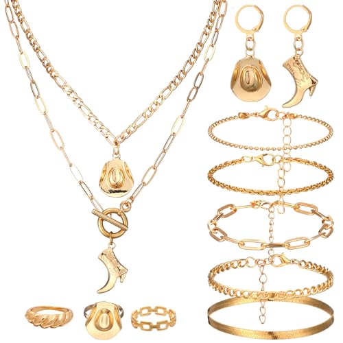 Image of Ecally Bohemian Western Jewelry Turquoise Set Women Country Pendant Long Choker Layered Bracelets Earrings Ring for Women