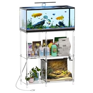 Sumerflos Acrylic Fish Tank Stand with Power Outlets, 20-30 Gallon Clear Long Aquarium Stand, 31.1″ L X 12.9″ W X 33.0″ H, 29 Gallon Turtle Reptile Terrariums 3-Tier Shelves Table for Home Office