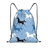 Buewutiry Mochila con cordón, diseño minimalista de caballo, color negro y blanco, pequeña con cordón para gimnasio, deportes, mochila de cuerda, Negro, M