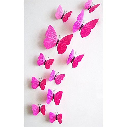 12pcs patrón de Mariposa calcomanías de Fondo de Etiqueta para la decoración de la Etiqueta engomada del Arte de la Pared (Rosa roja) Komener
