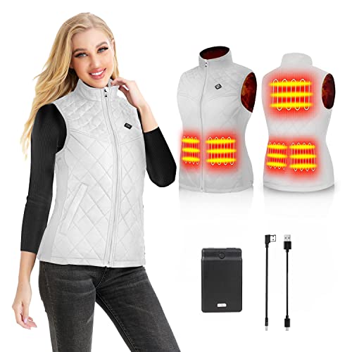 Kintiwe Beheizbare Weste, Beheizte Weste Damen Heizweste mit 12000mAh Powerbank, Beheizbare Jacke Heizjacke Wärmeweste mit 5 Heizzonen und 3 Einstellbaren Temperaturen für Outdoor Wandern Sk