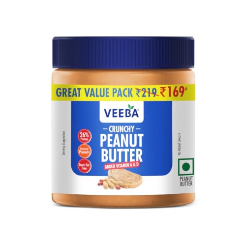 Image of Veeba Peanut Butter Crunchy | High Protein | Naturally Gluten Free | Vegan | No Added Preservatives | Added Calcium, Iron, Vitamin A & D | No Added Colour & Flavour | Non GMO | 320 g