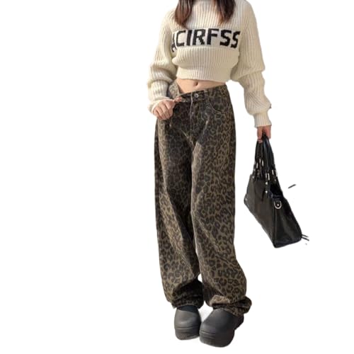 Gothic American Retro Leopard Print Pants, Camouflage Straight Leg Work Pants Design, Street Niche Design Hiphop