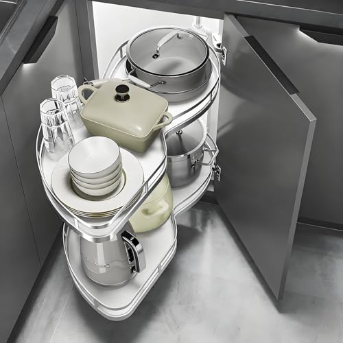 Bubinblau Blind Corner Cabinet Pull-Out Organiser for 34" Wide Cabinets, Soft Close Swing Left/Right Lazy Susan Corner Cabinet Solution