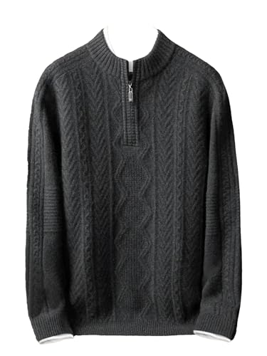 Alloaone Suéter grueso informal con cremallera de media altura para hombre, de lana merina, chaqueta de punto, a, M