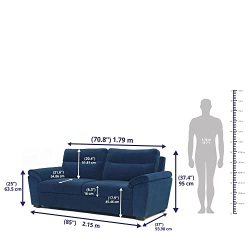 Image of Wakefit 5 Seater Sofa Set | 3+1+1 Seater, Cobalt Blue | Neem Wood & Malphino Fabric | 94.9cm H x 215.9cm L x 93.9cm W