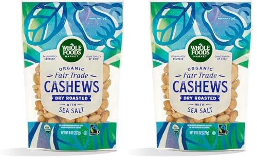 Image of Whole Foods Market, Cashews Dry Roasted Sea Salt Fair Trade Organic 8 Ounce (Pack of 2)