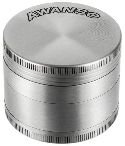 AWANSO 2' Grinder, 3-Piece 4-Part Design, Screen-Free, Durable Zinc Alloy, Silver