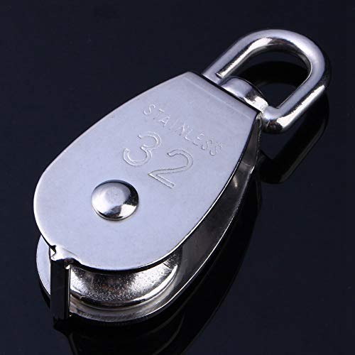 304 Stainless Steel Single Wheel, Stainless Steel Pulley Block, Heavy Duty Lifting Rope M32, 360 Degree Rotation, Anti for, Snatch