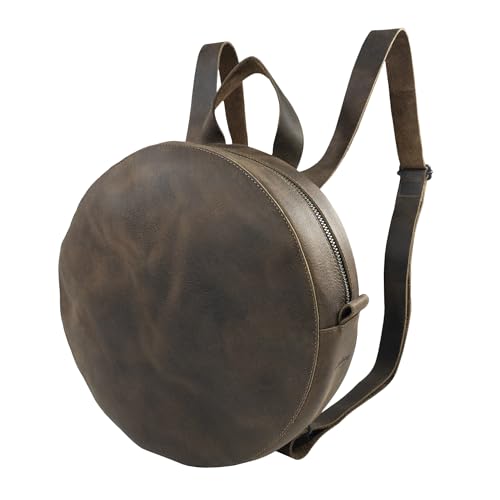 Heather's, Circular Backpack with Adjustable Straps, Travel Accessory, Casual Daypack, Full Grain Leather, Handmade, Bourbon Brown