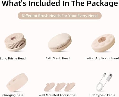 Oh,XIYU. Electric Body Brush Back Scrubber for Shower, Waterproof Long Dual Handle Power Body Scrubber with 3 Heads, Rechargeable Bath Brush & 2 Speeds, for Cleansing, Exfoliating and Massaging Skin - Thumbnail 6